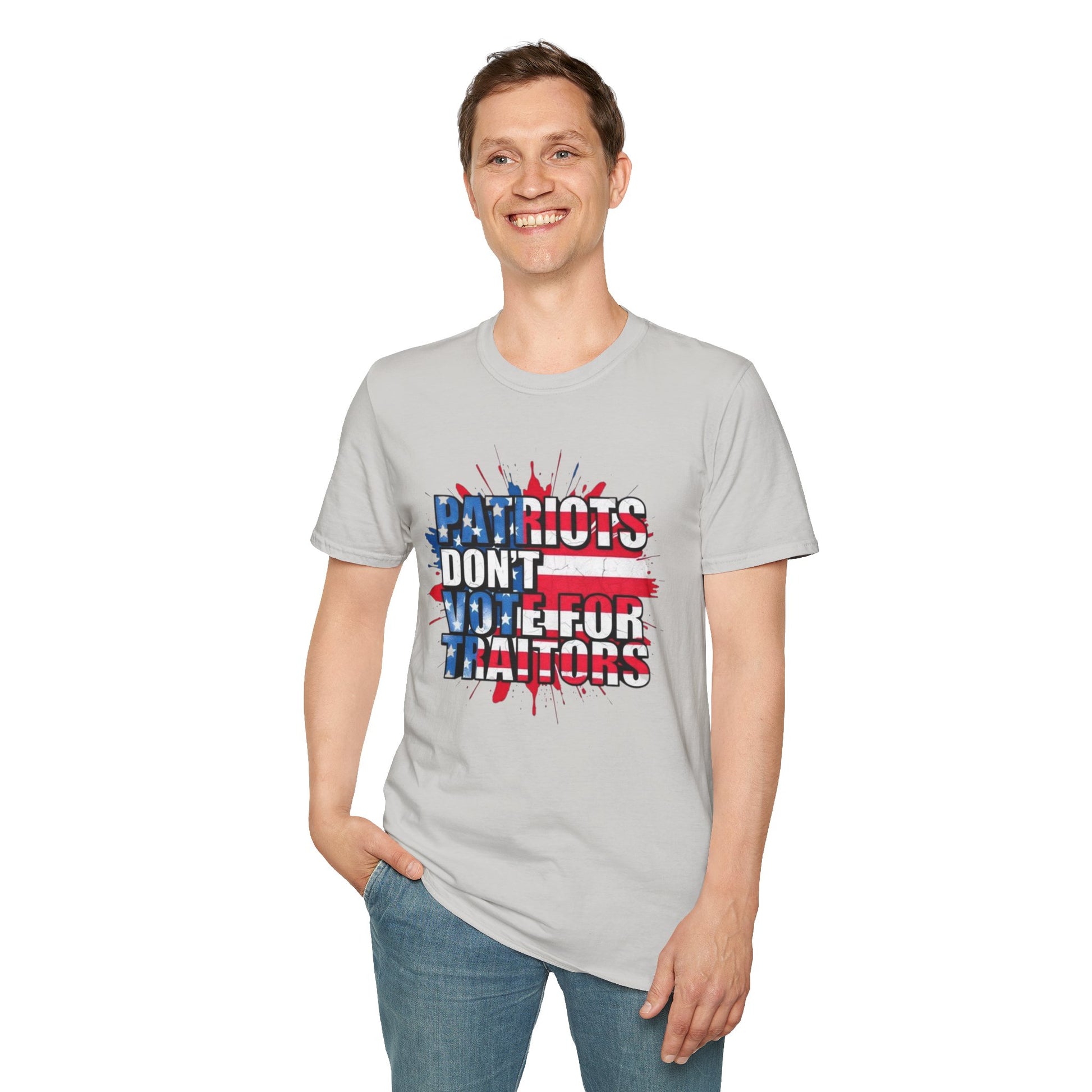 Unisex Softstyle T-Shirt - 'Patriots Don't Vote for Traitors' with USA Flag Design