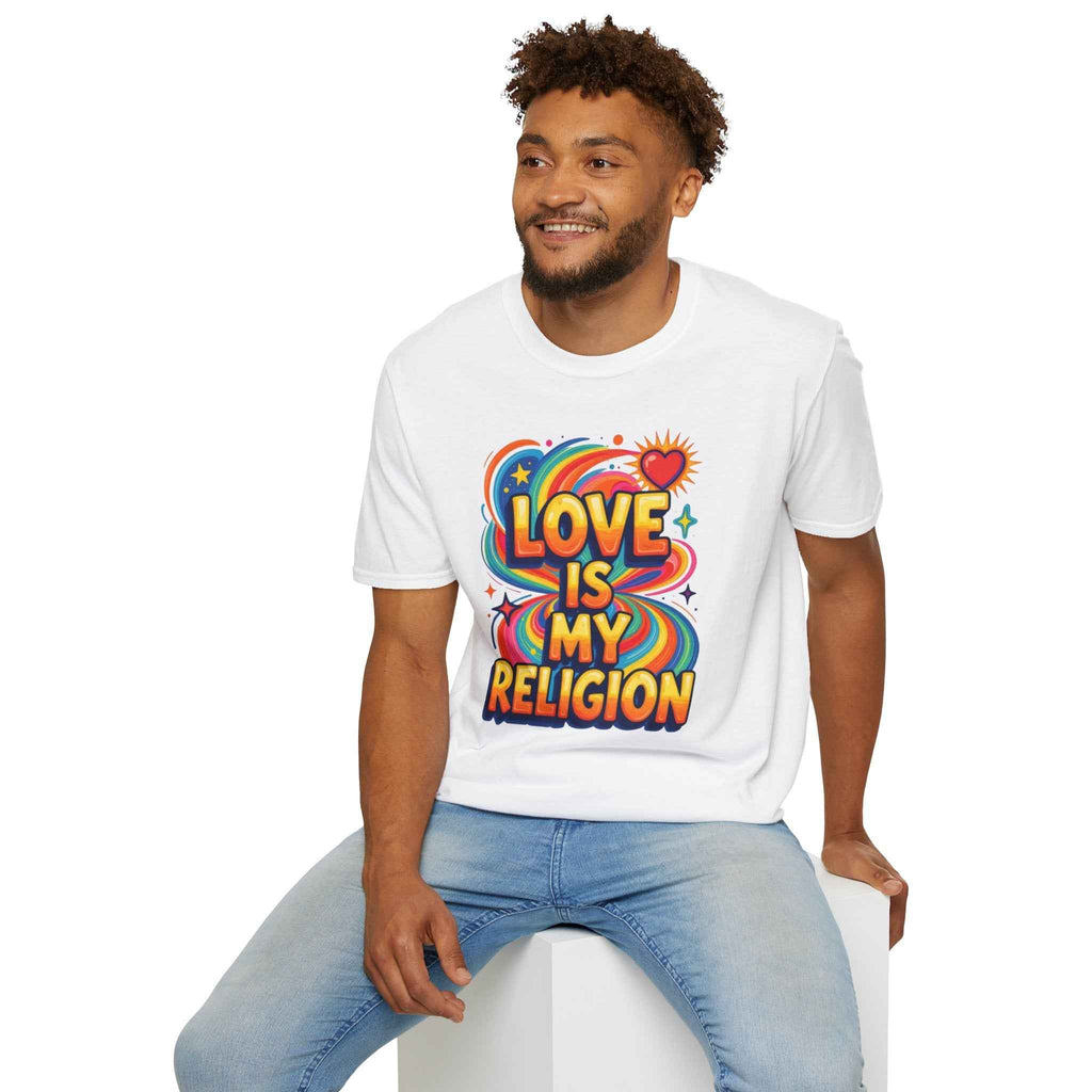 T-Shirt — "Love Is My Religion" Retro Rainbow Graphic Tee