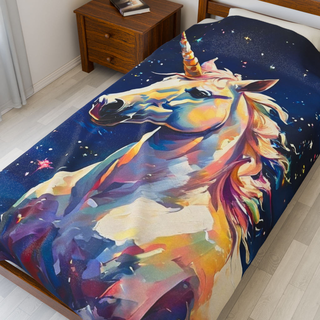 Unicorn Galaxy Velveteen Plush Blanket
