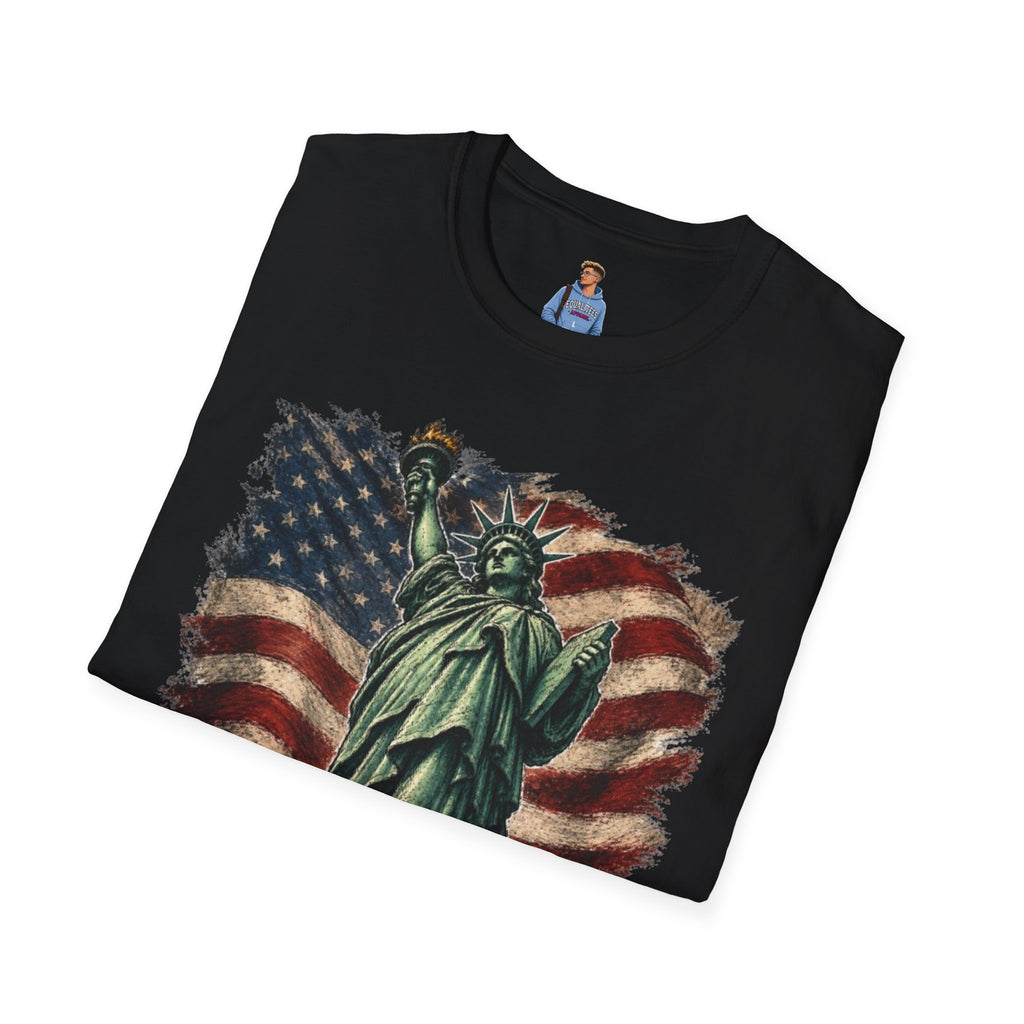 Statue of Liberty Stepping on MAGA American Flag T-Shirt — Patriotic USA Independence Day Tee