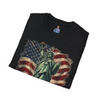 Statue of Liberty Stepping on MAGA American Flag T-Shirt — Patriotic USA Independence Day Tee