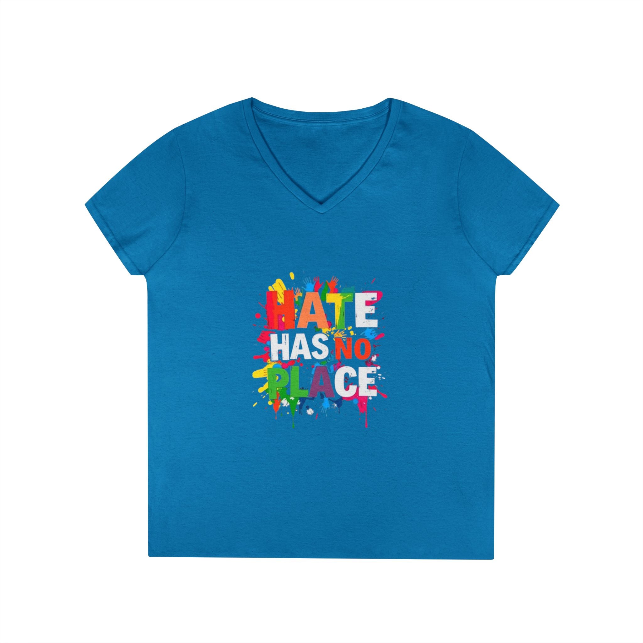 Ladies' V-Neck T-Shirt - "Hate Has No Place" Statement Tee