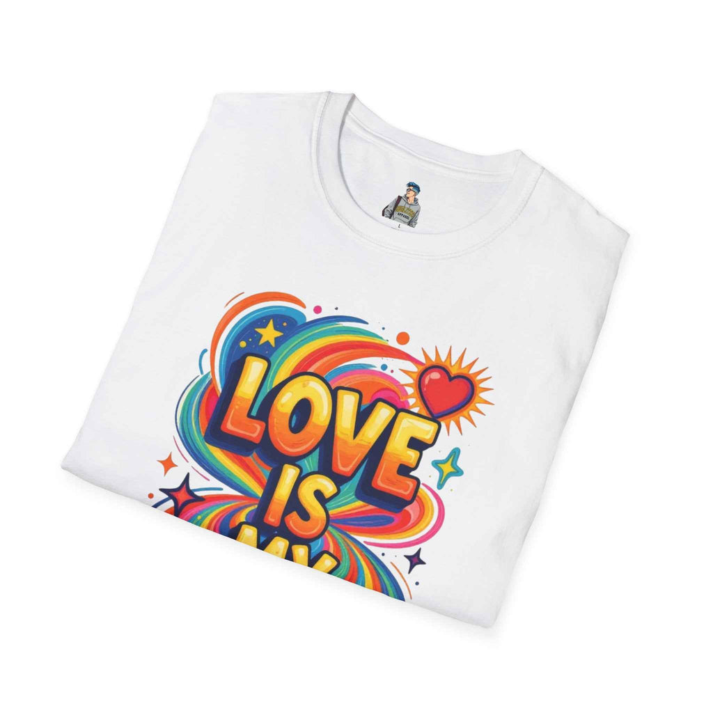 T-Shirt — "Love Is My Religion" Retro Rainbow Graphic Tee