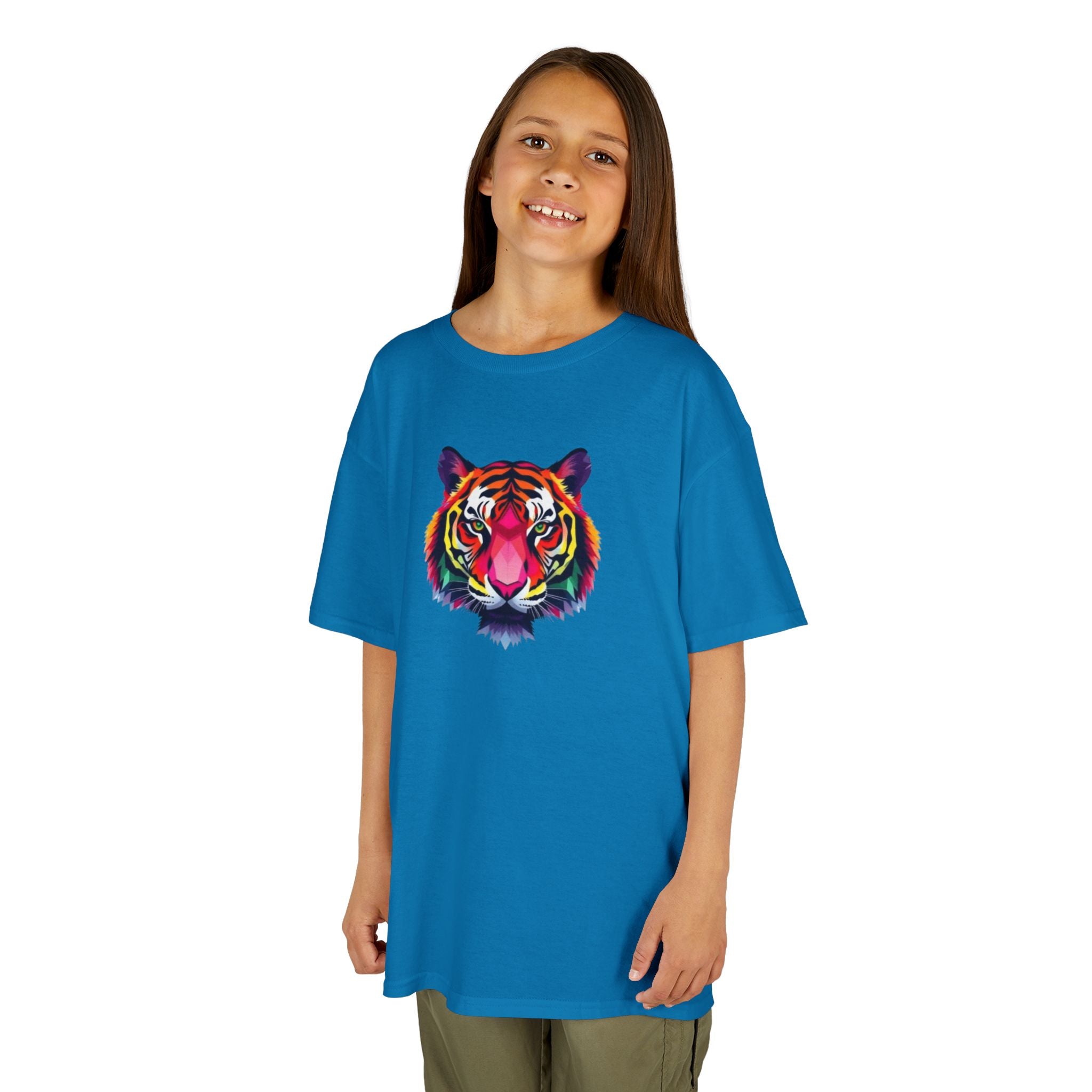 Colorful Fractal Tiger Kids Heavy Cotton Tee