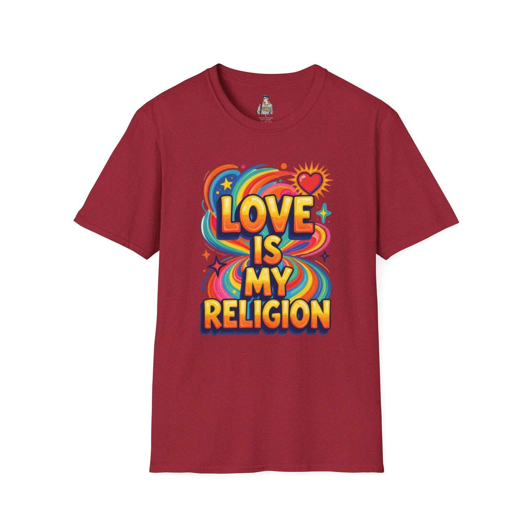 T-Shirt — "Love Is My Religion" Retro Rainbow Graphic Tee