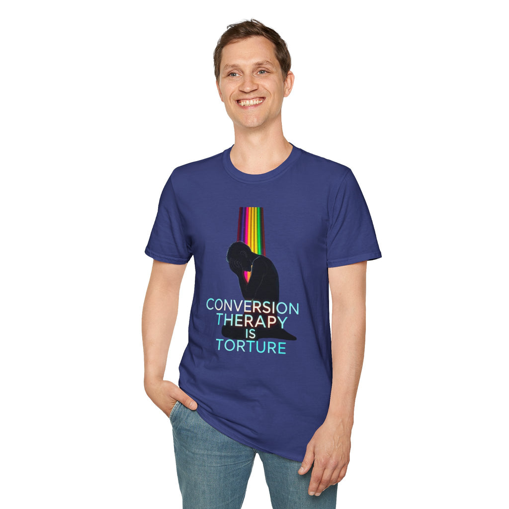 Unisex Softstyle T-Shirt - LGBTQ+ Empowerment T-Shirt: Conversion Therapy is Torture & We All Belong