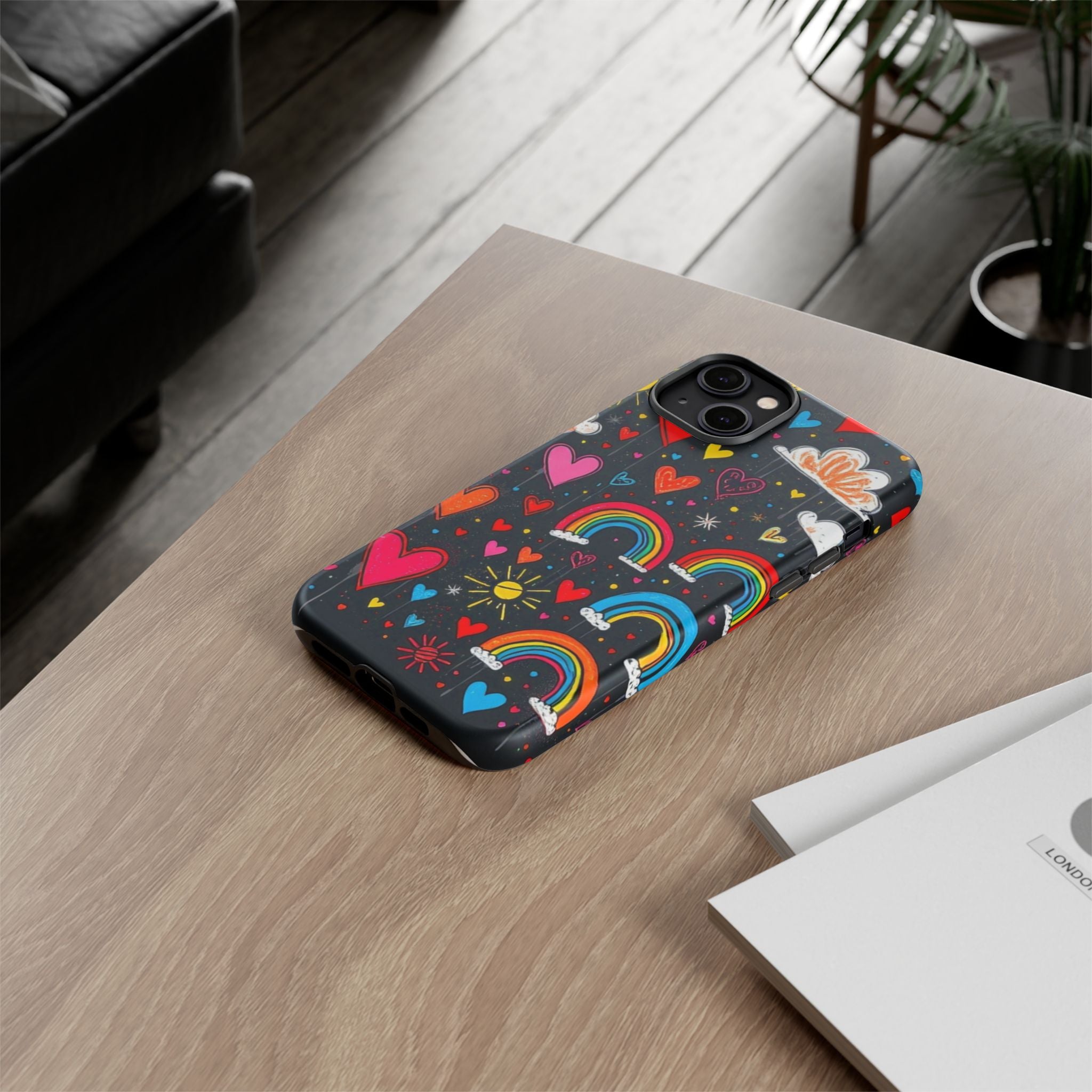 Android OR iPhone Compatible Cases - Doodle Hearts and Rainbows Design