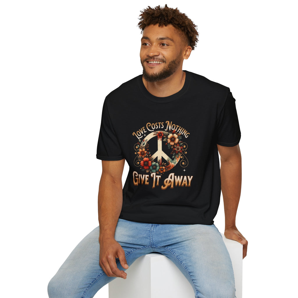 Unisex Softstyle T-Shirt - Love Costs Nothing, Give It Away Floral Peace Design