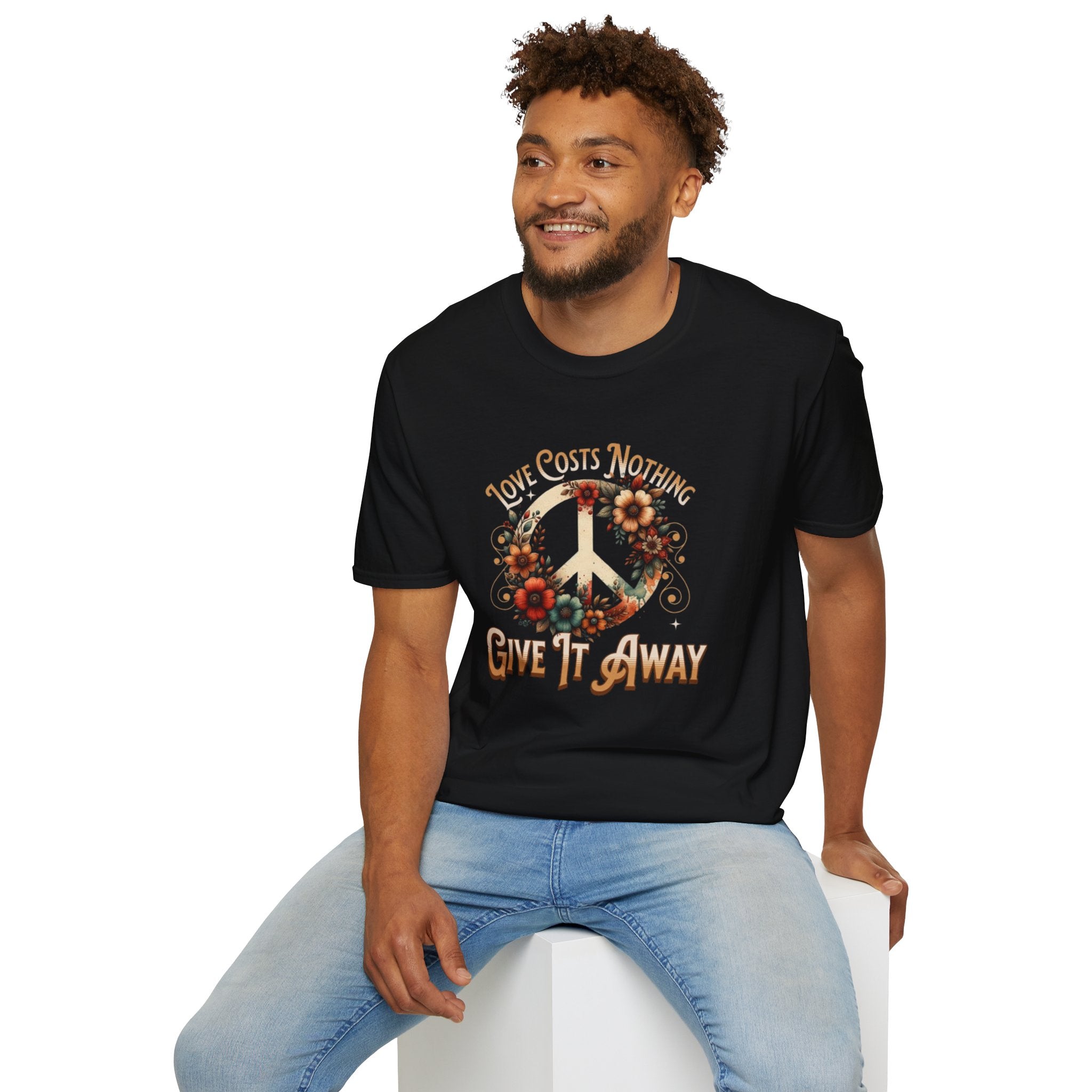 Unisex Softstyle T-Shirt - Love Costs Nothing, Give It Away Floral Peace Design