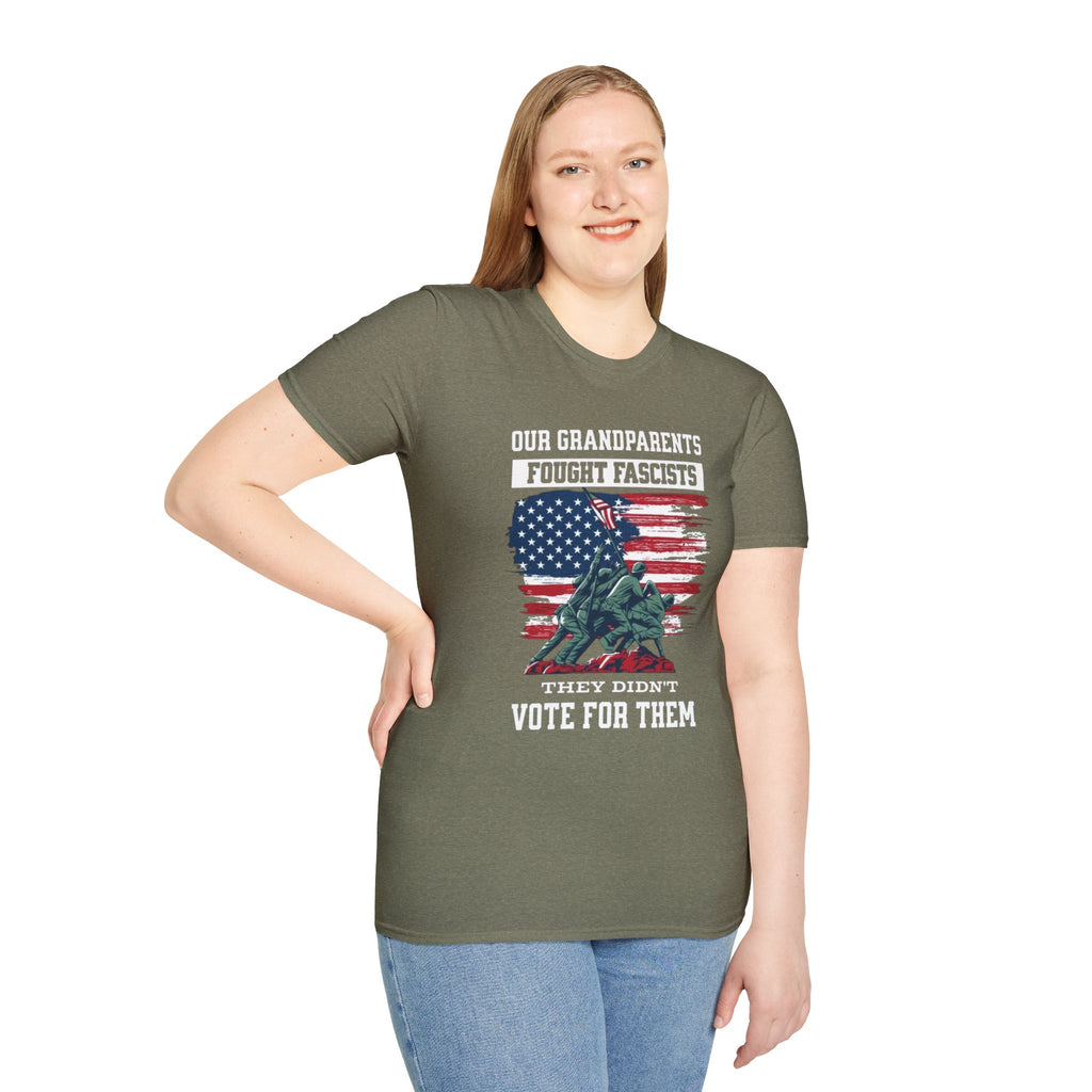 Unisex Softstyle T-Shirt: 'Our Grandparents Fought Fascists' Patriotic Tee