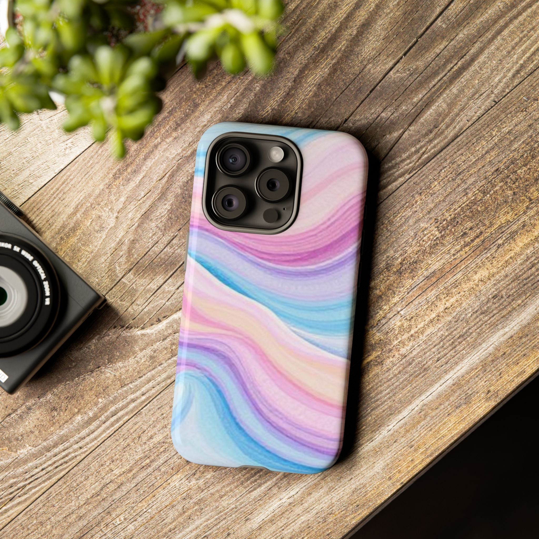 Pastel Marble Tough Phone Case iPhone — Swirled Pink & Blue Protective Cover