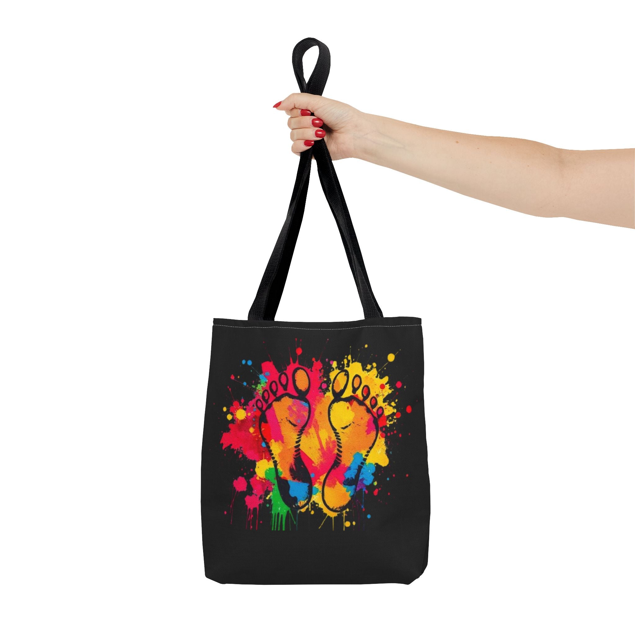 Rainbow Paint Splatter Footprints Tote Bag