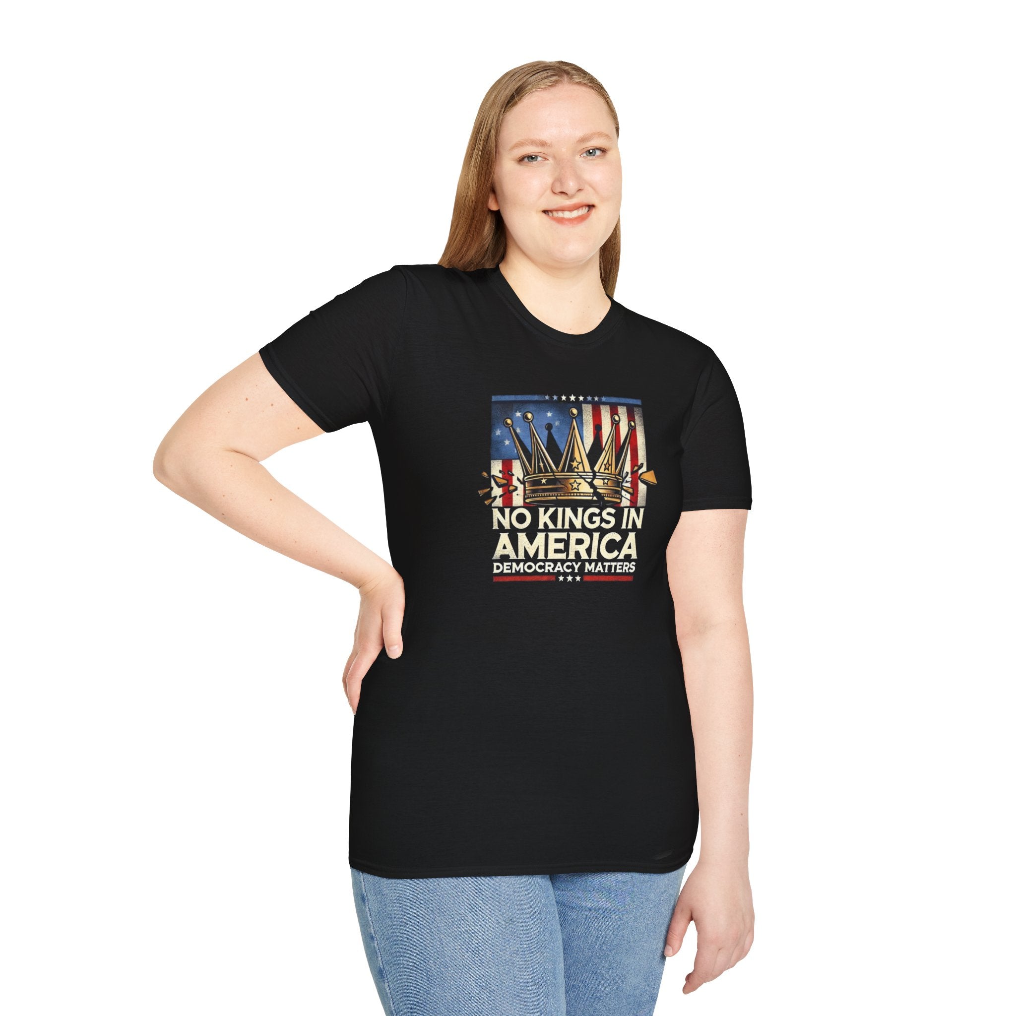 No Kings in America-Democracy Matters  Unisex Softstyle T-Shirt