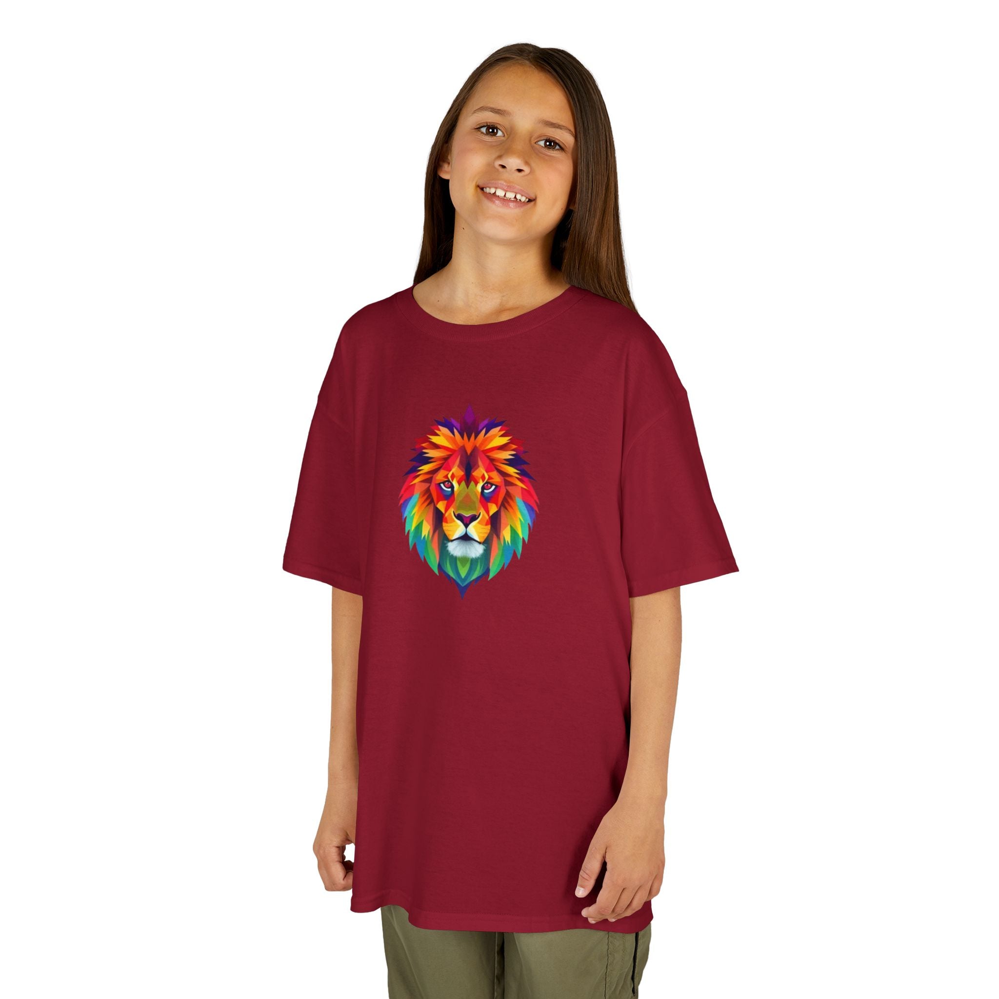 Colorful Fractal Lion Kids Heavy Cotton Tee