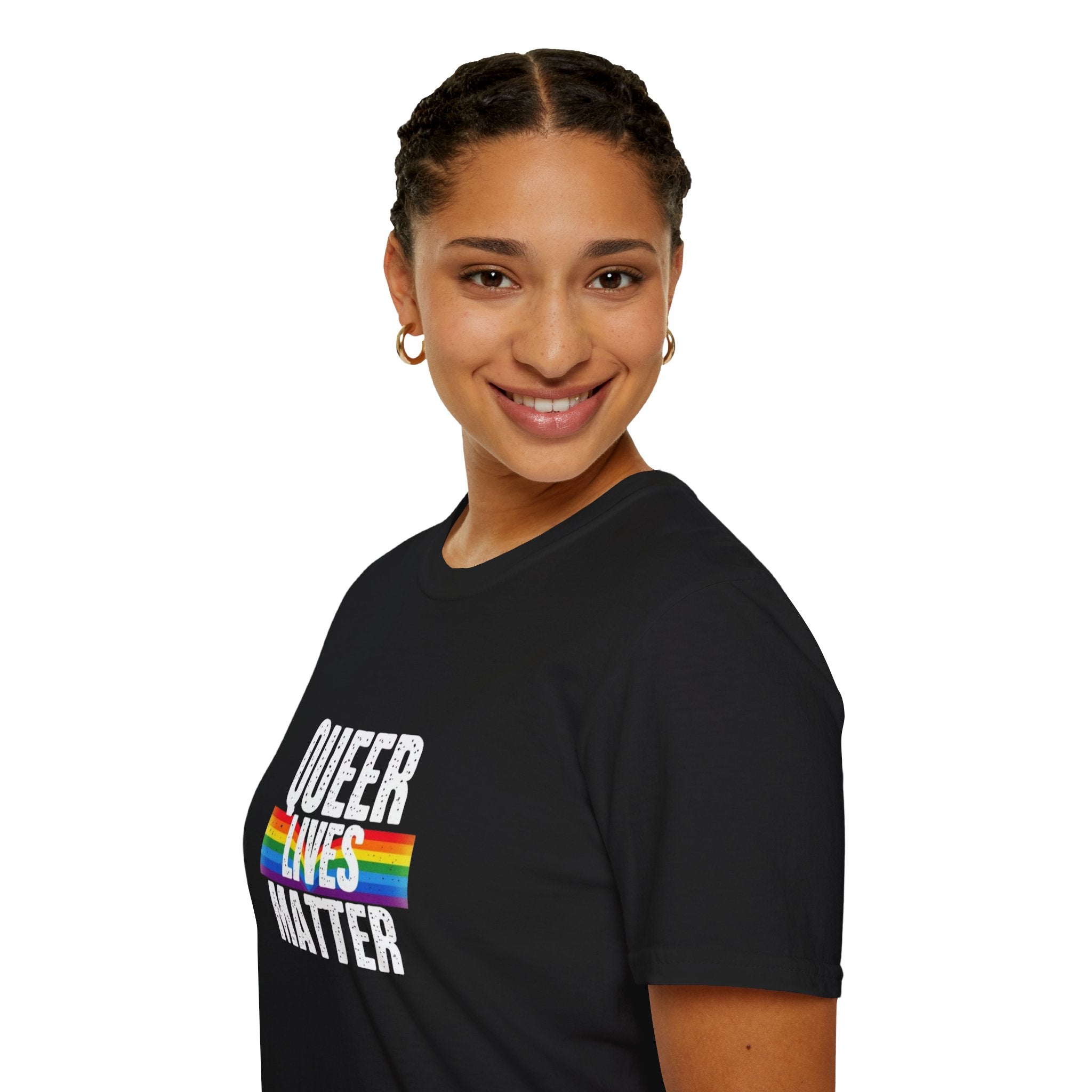 Queer Lives Matter Unisex Softstyle T-Shirt - Support LGBTQ+ Rights