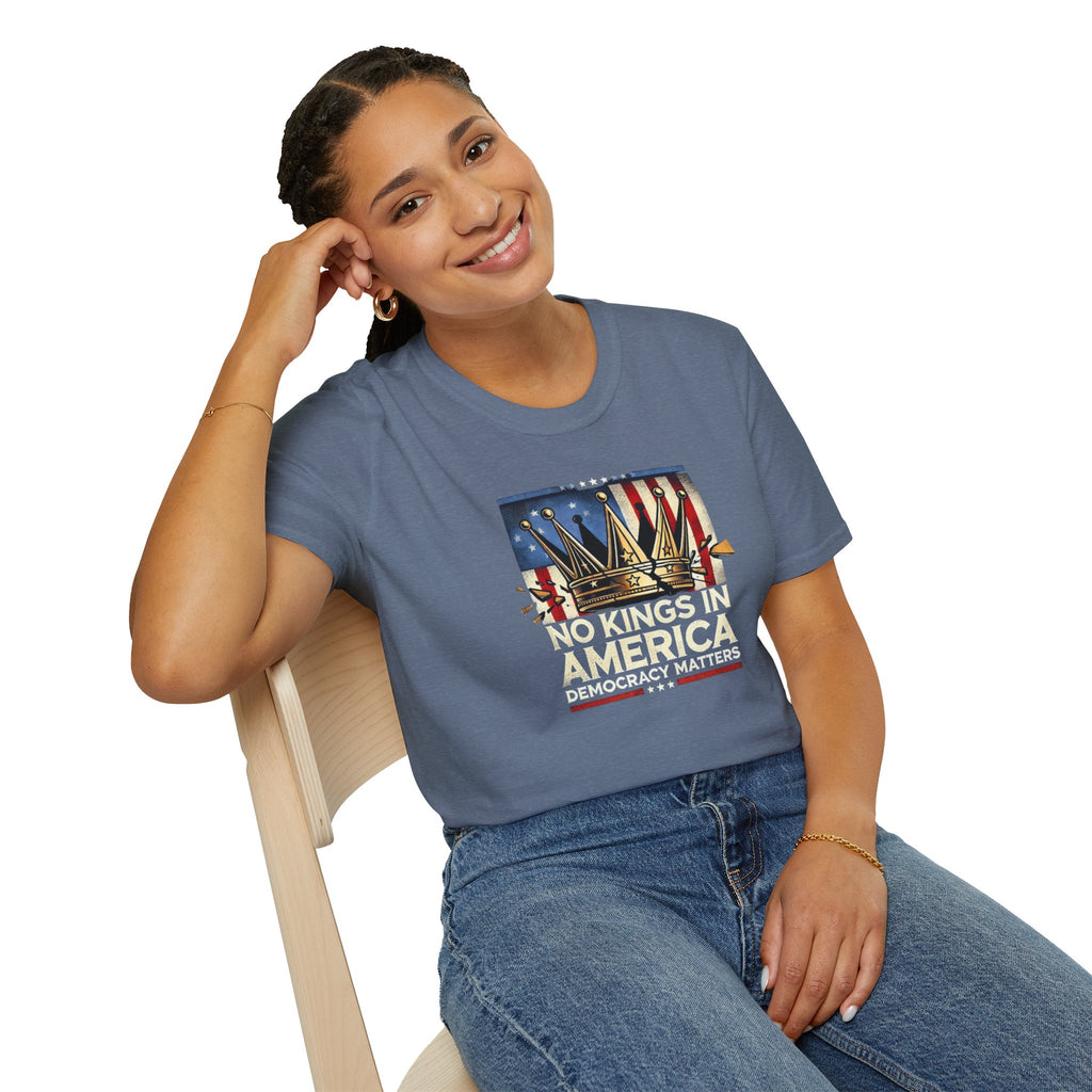 No Kings in America-Democracy Matters  Unisex Softstyle T-Shirt