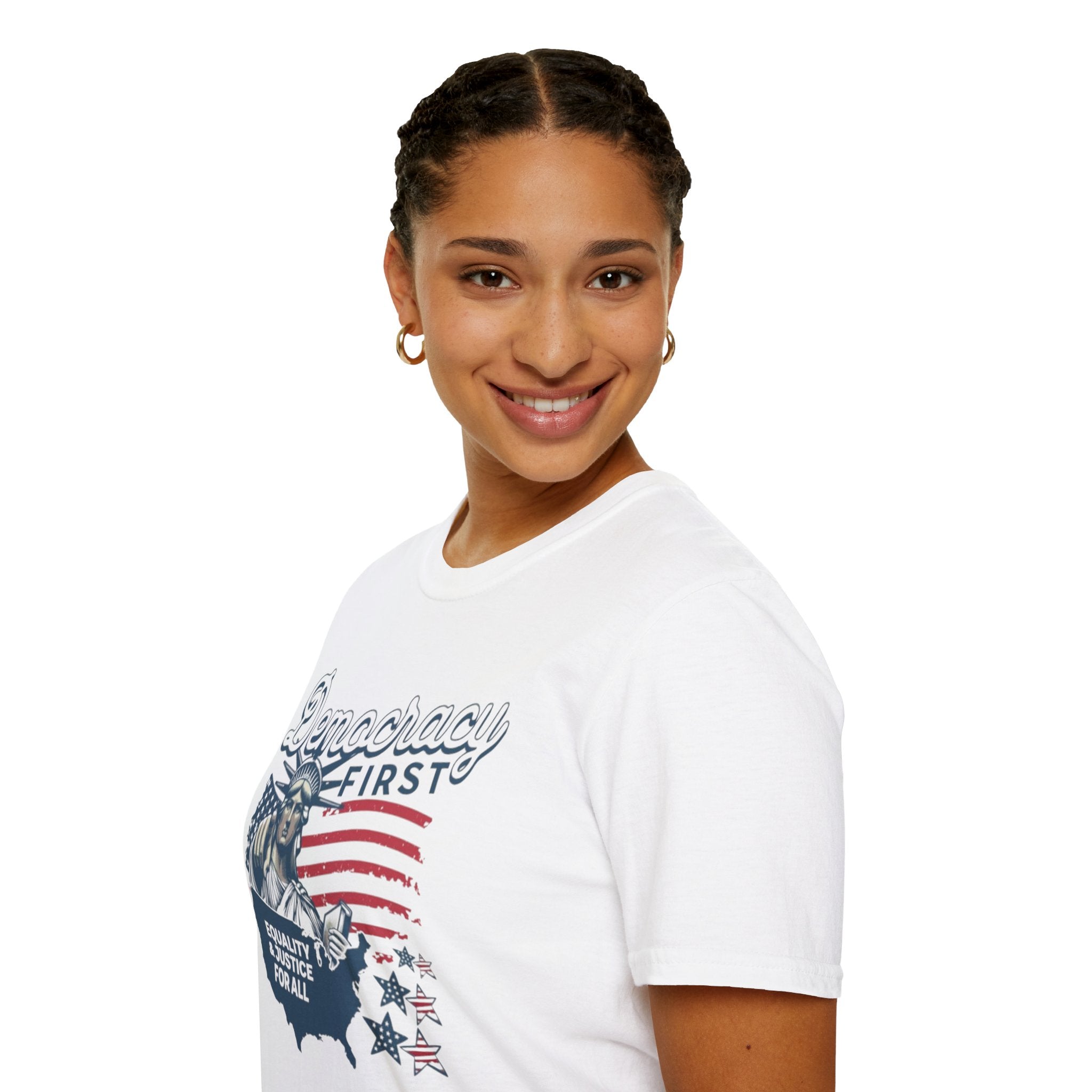 Democracy First T-Shirt | Unisex Softstyle Tee for Equality & Justice - EqualiTees.Me