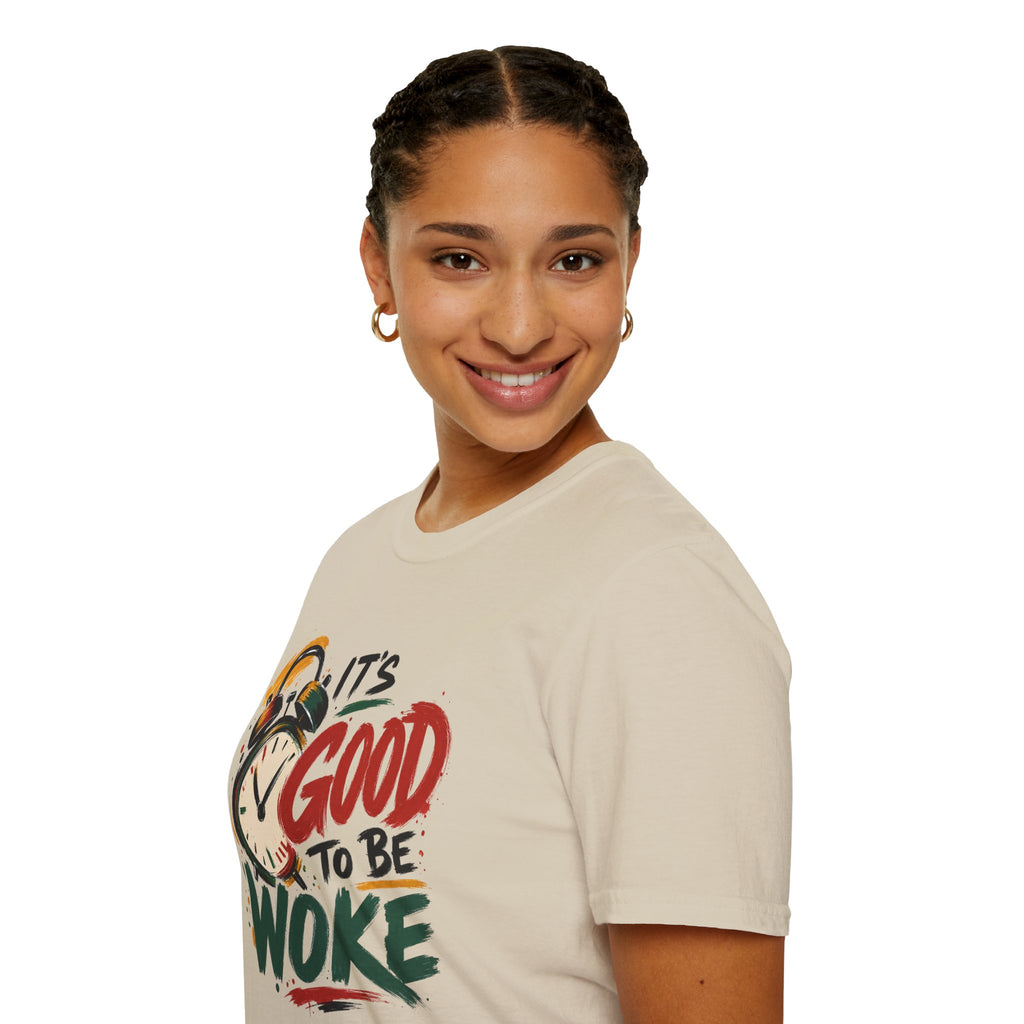T-Shirt — "It's Good To Be Woke" Graphic Tee (Alarm Clock Design)