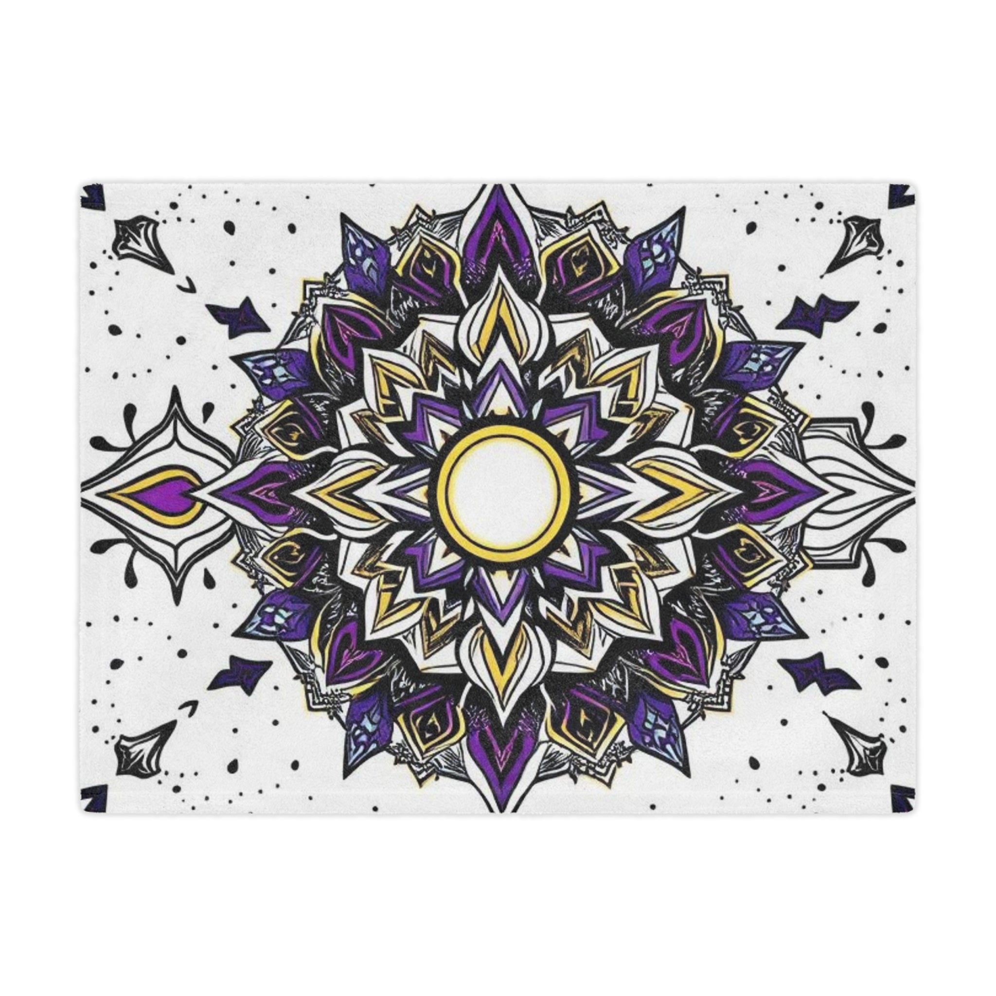 Purple, Black, Yellow and White Mandala Microfiber Blanket