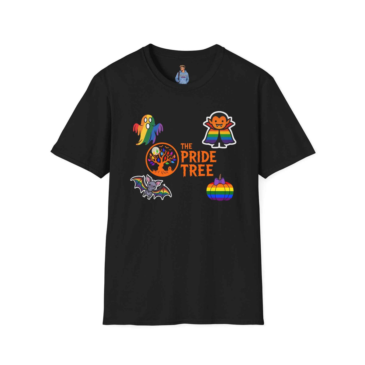 The Pride Tree Halloween T‑Shirt — Rainbow Ghosts, Pumpkins & Bat Graphic Tee