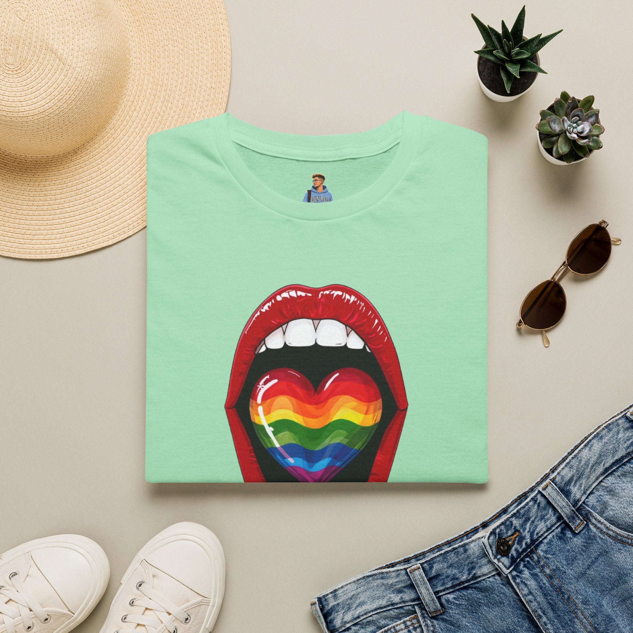 Pride Love Unisex Softstyle T-Shirt | LGBTQ+ Rainbow Heart Design