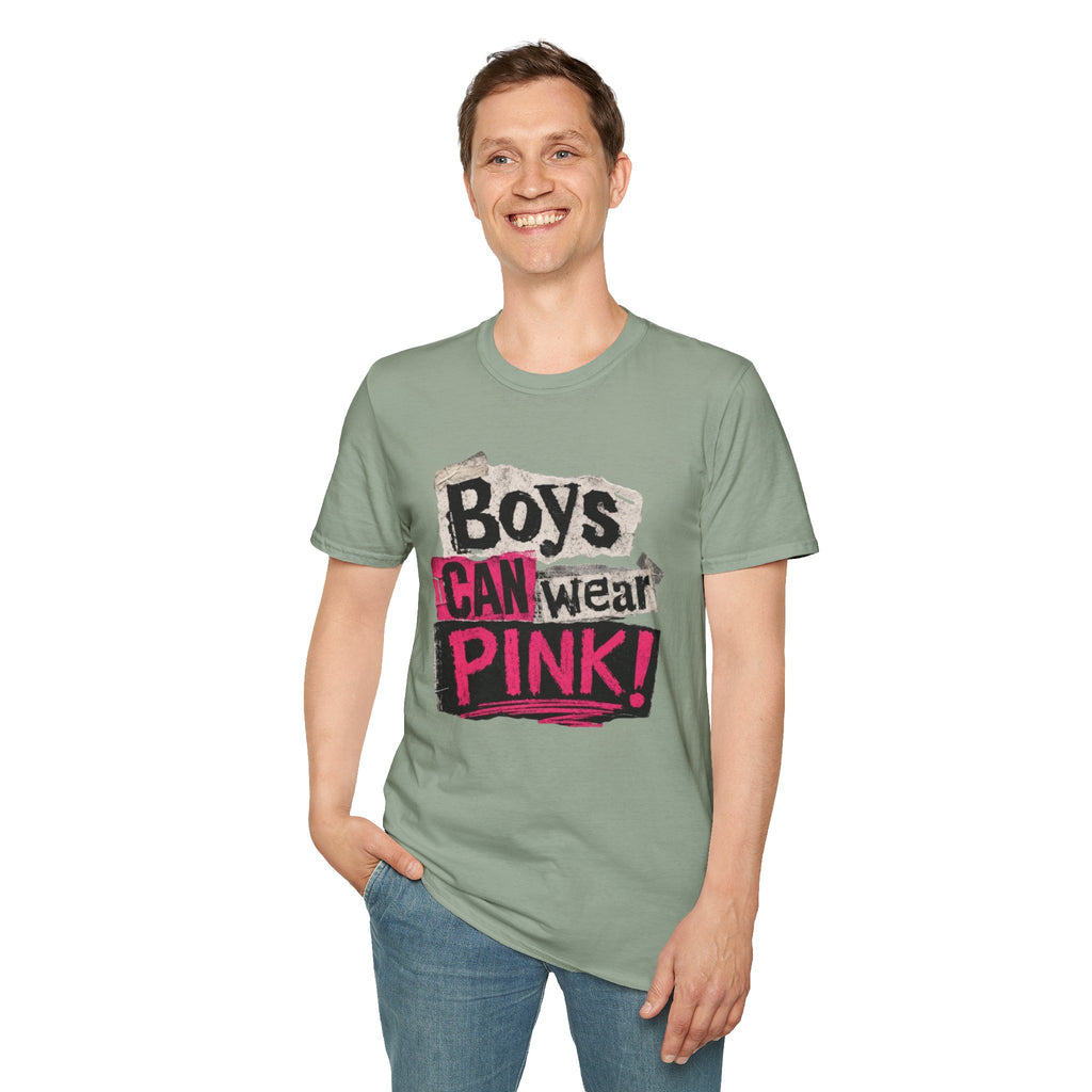 Boys Can Wear Pink T-Shirt — Bold Retro Feminist Graphic Tee