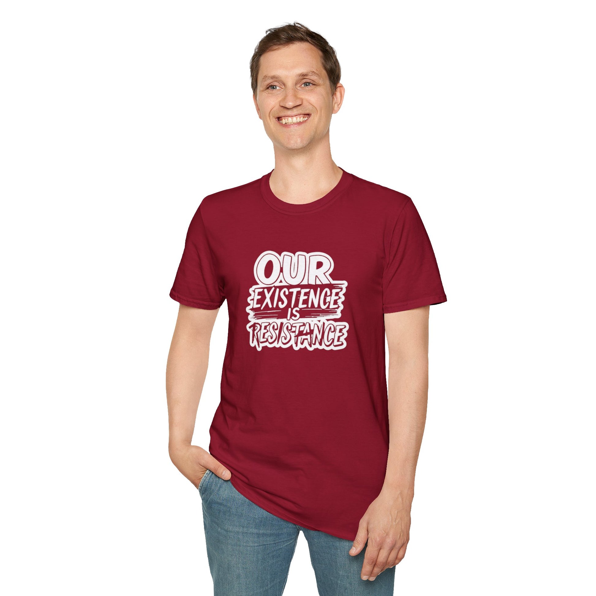 Unisex Softstyle T-Shirt - "Our Existence is Resistance" - Motivational Tee for Activists, Casual Wear, Gift for Change-makers