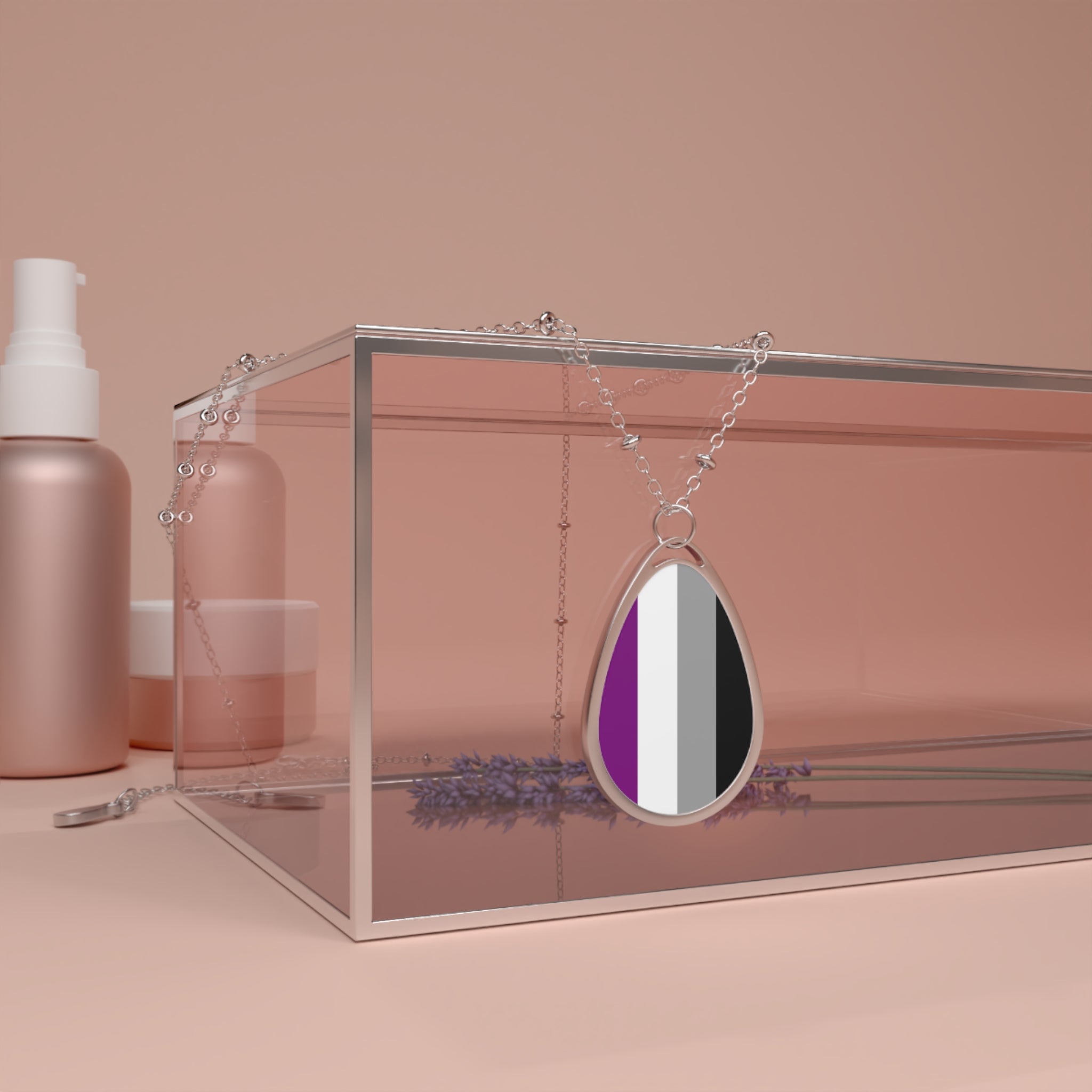 Asexual Pride Oval Necklace - Stylish Silver Pendant for Inclusivity and Celebration