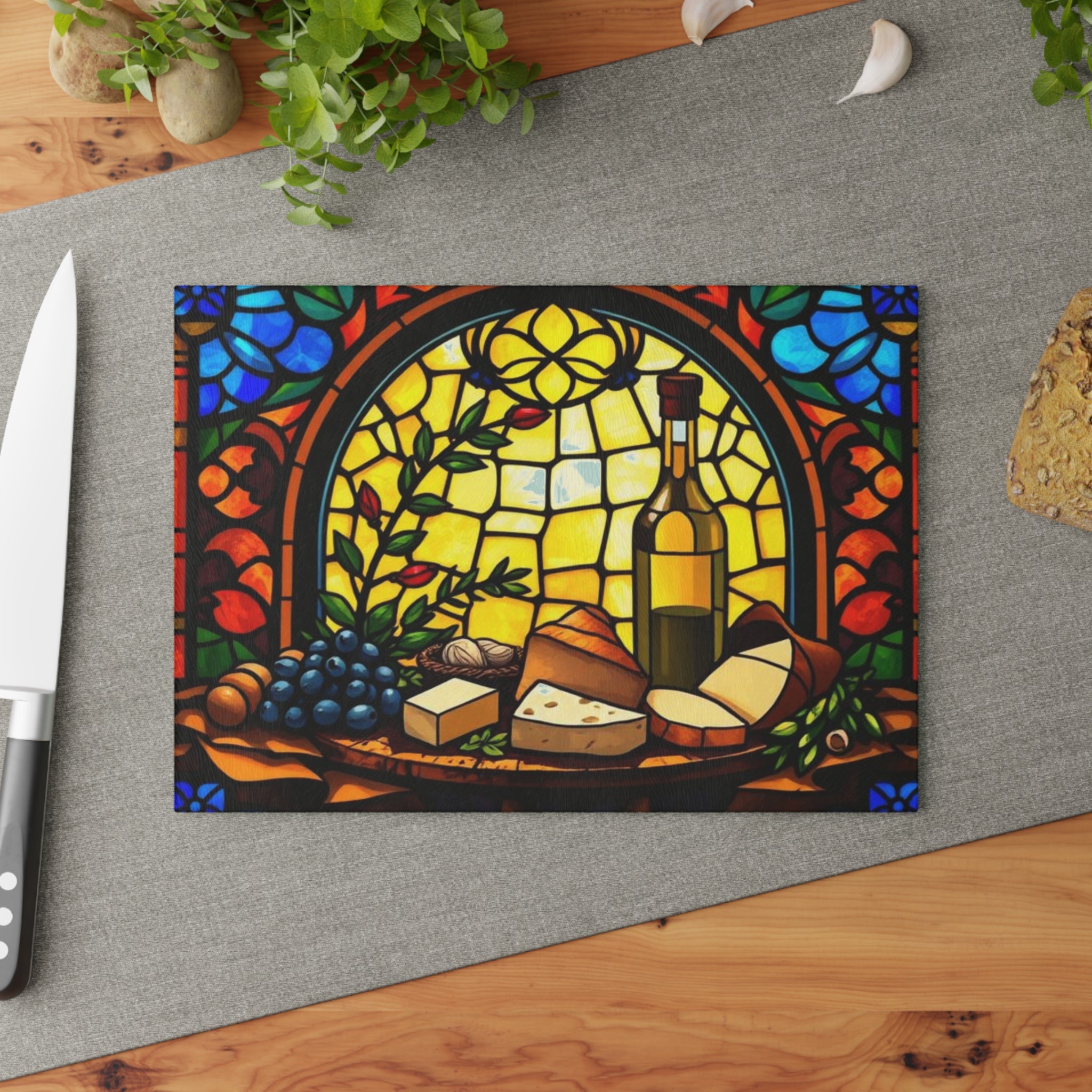 Stained Glass Wine and Cheese Cutting Board - Perfect For Entertaining