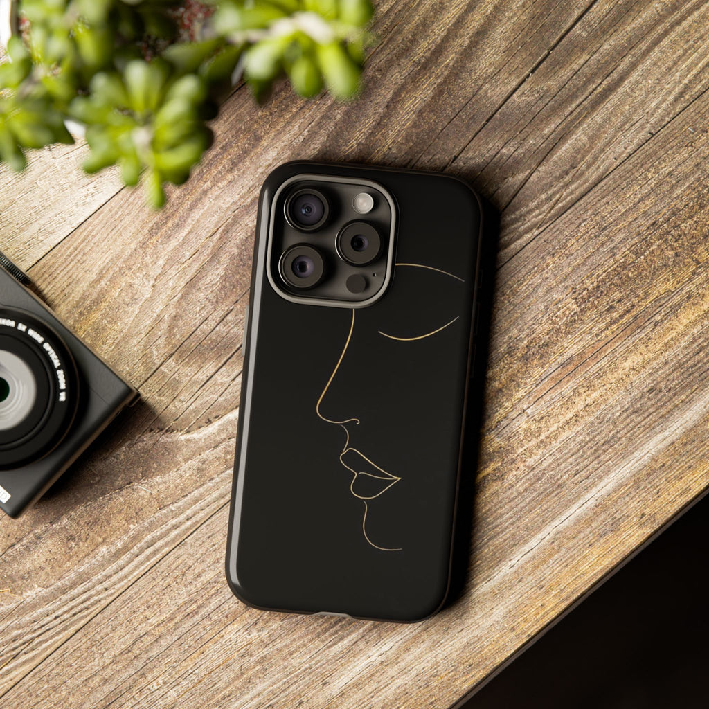 Android OR iPhone Compatible Cases - Gold Line Face Design - Unique Tough Cases