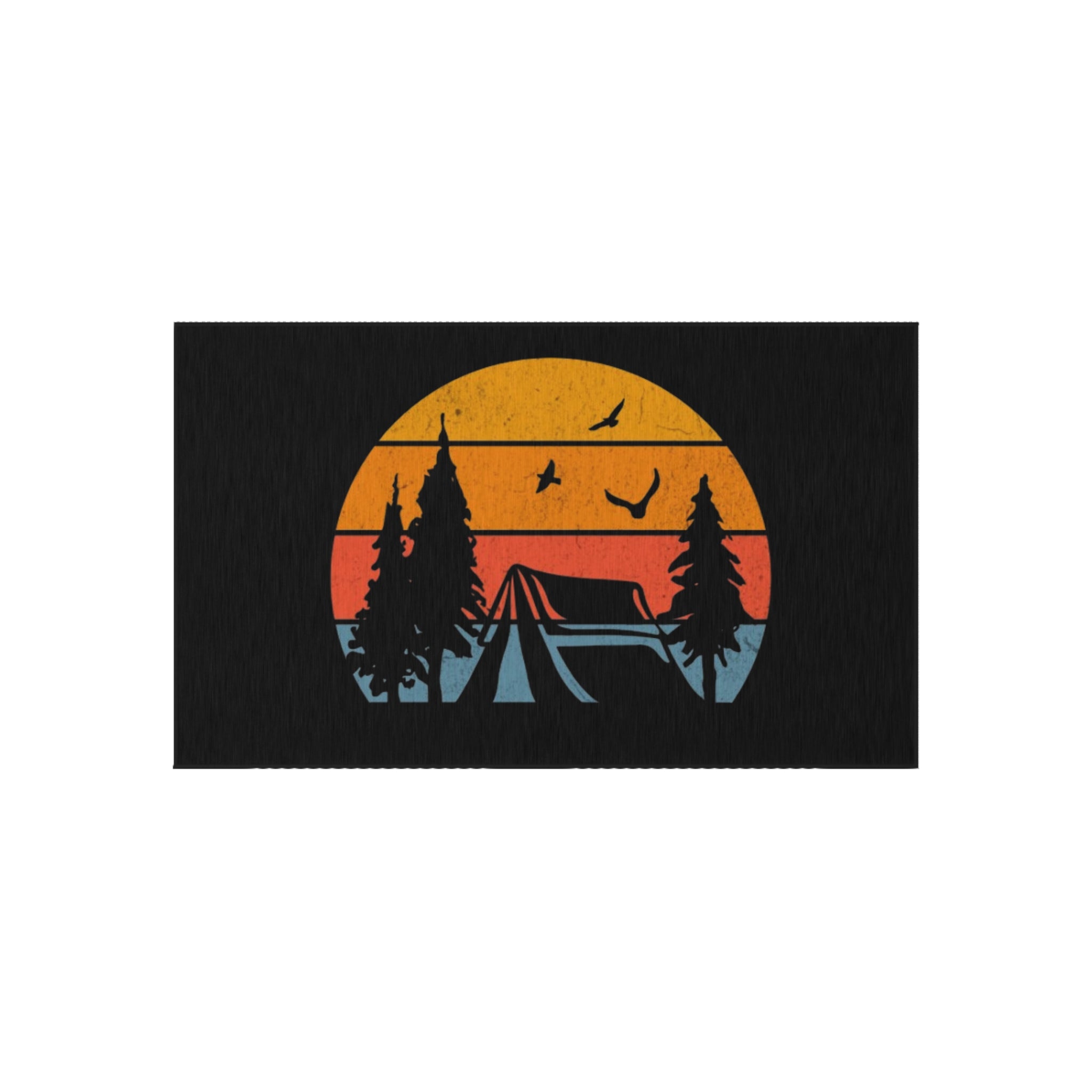 Camping Sunset Scene Outdoor Rug