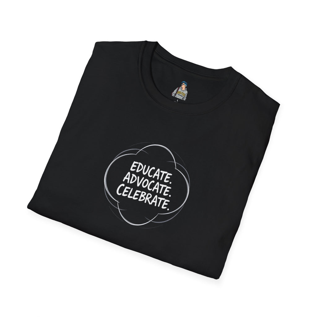 Educate. Advocate. Celebrate. Minimalist Pride T-Shirt