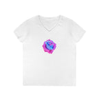 Ladies' V-Neck T-Shirt with Vibrant Trans Colors Rose Design - Perfect for Casual Wear and Gifts
