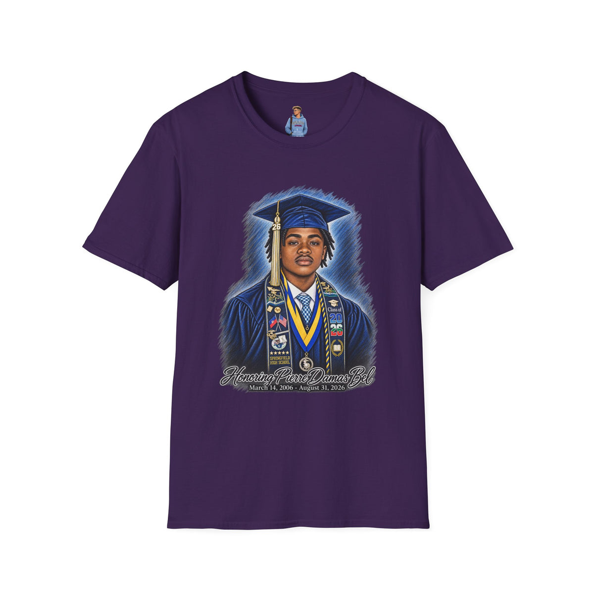 Graduation Portrait Front - In Memory of Pierre Damas Bel T-Shirt