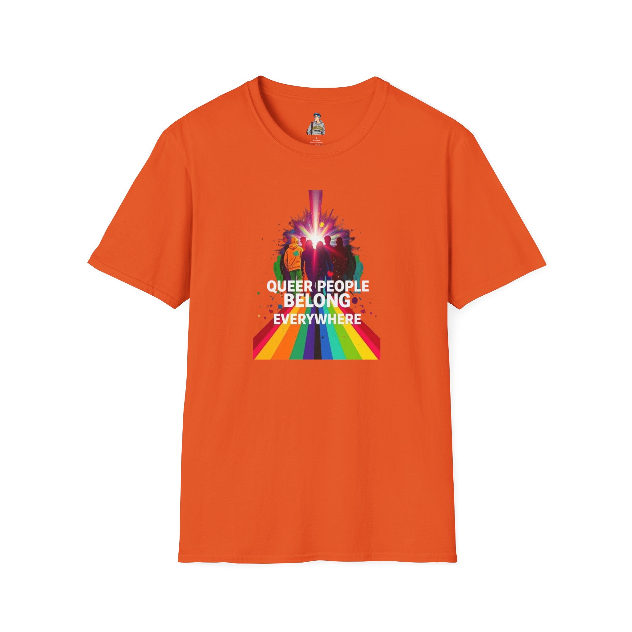 Queer Pride Unisex Softstyle T-Shirt - "Queer People Belong Everywhere"
