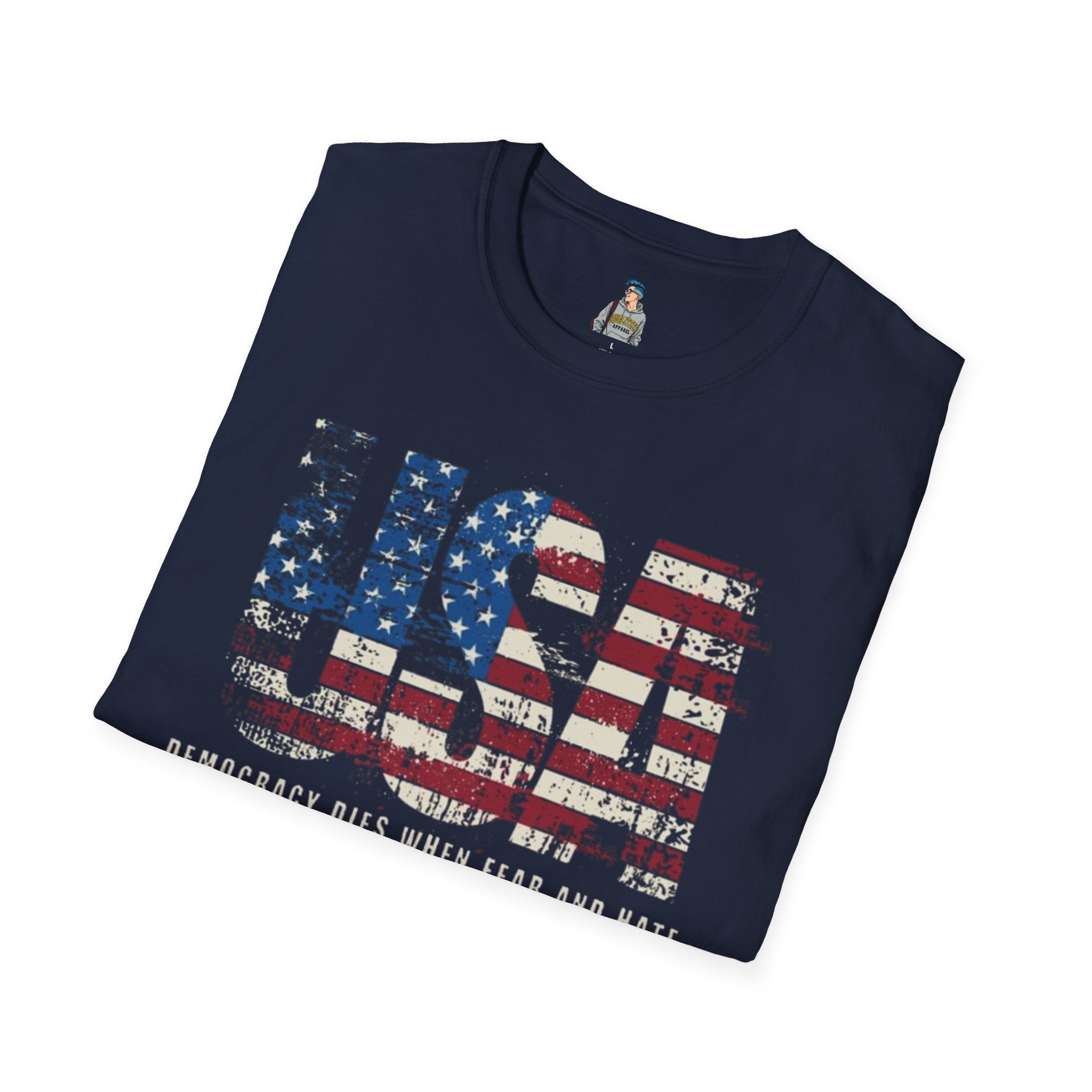 Patriotic Unisex Softstyle T-Shirt - "USA" & History Quote Design