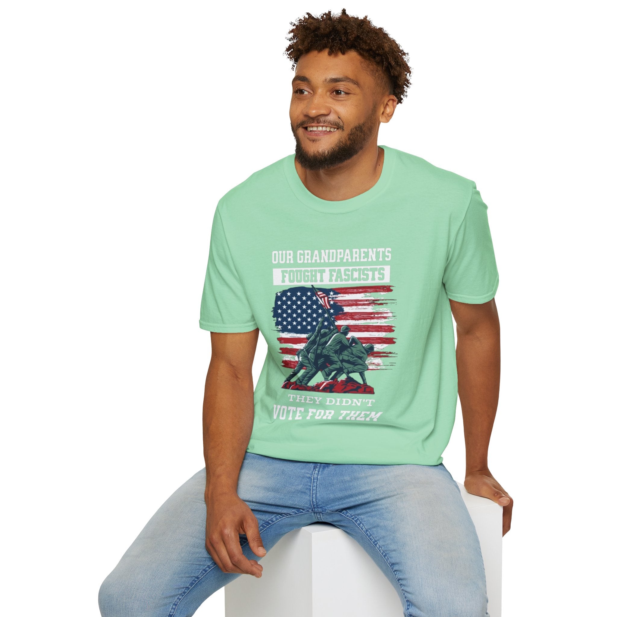 Unisex Softstyle T-Shirt: 'Our Grandparents Fought Fascists' Patriotic Tee