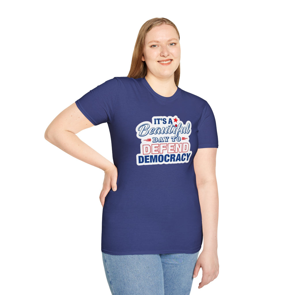 Defend Democracy Unisex Softstyle T-Shirt - Perfect for Activism and Everyday Wear