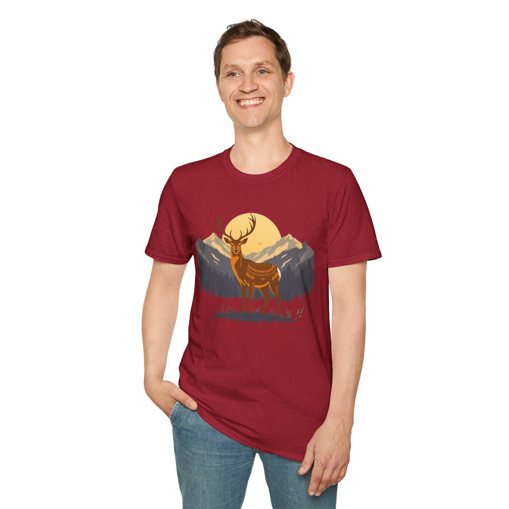 Mountain Sunset Deer Unisex Softstyle T-Shirt