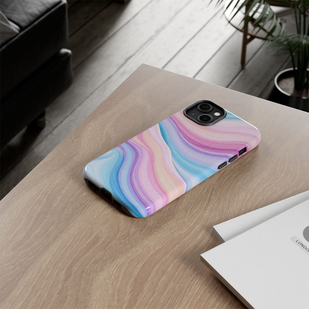 Pastel Marble Tough Phone Case iPhone — Swirled Pink & Blue Protective Cover