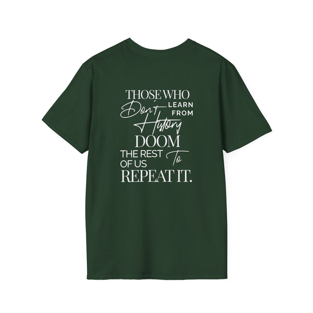Patriotic Unisex Softstyle T-Shirt - "USA" & History Quote Design