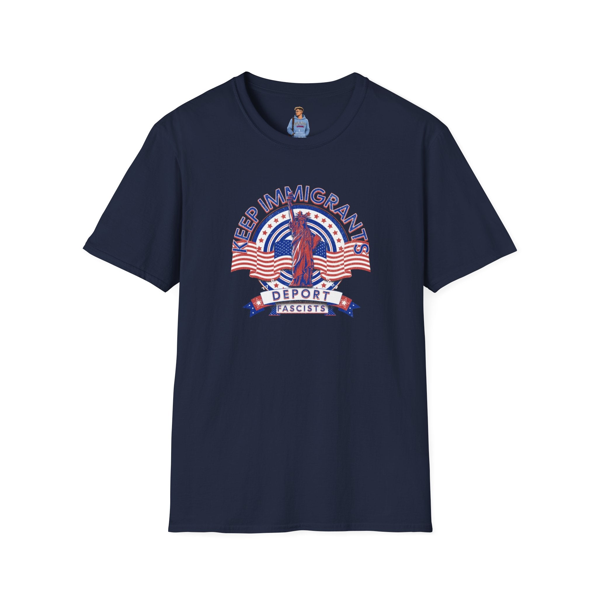 American Patriot - Keep Immigrants Deport Fascists Unisex T-Shirt - Celebrate Freedom & Diversity