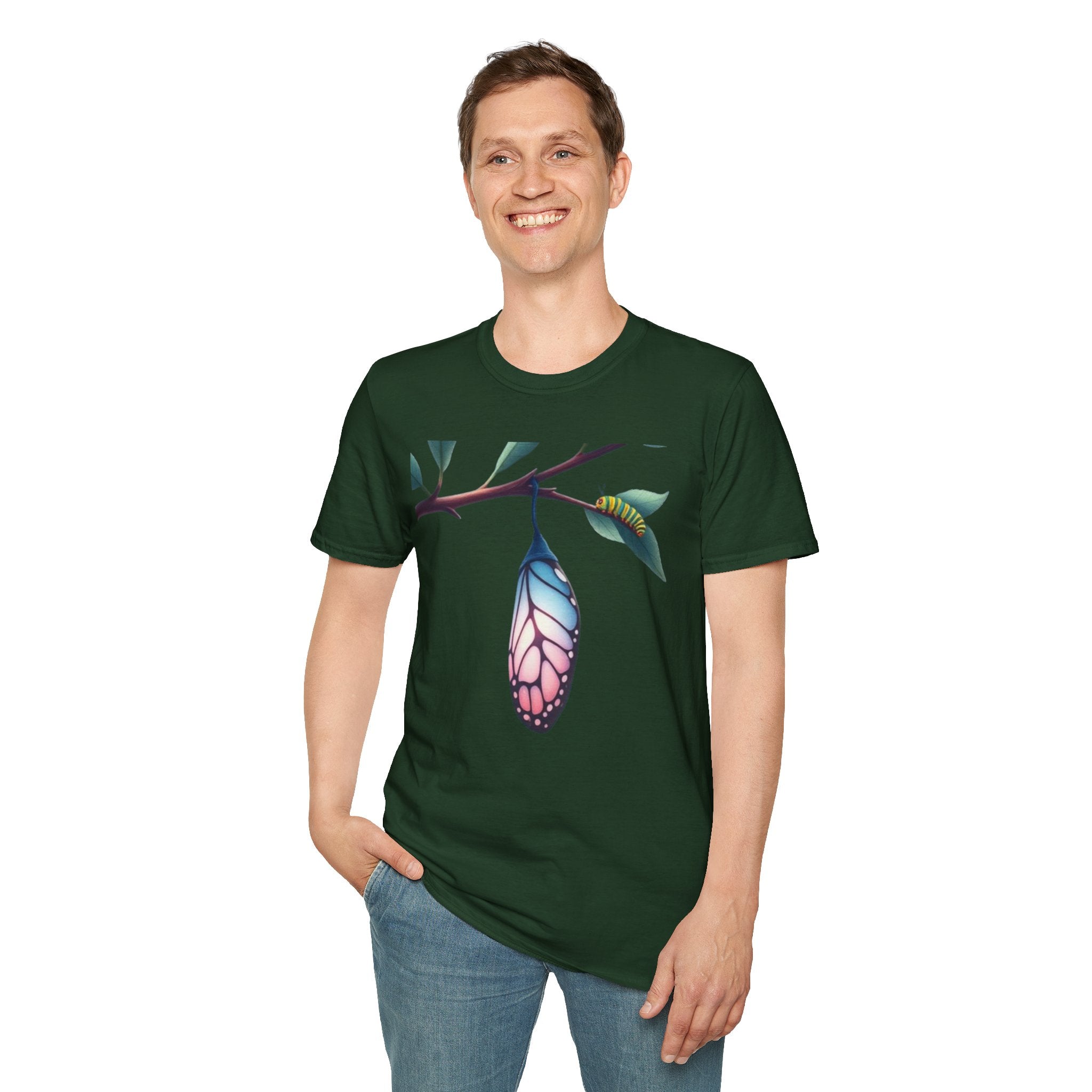 Trans Caterpillar to Butterfly Transformation T-Shirt, Unisex Graphic T-Shirt