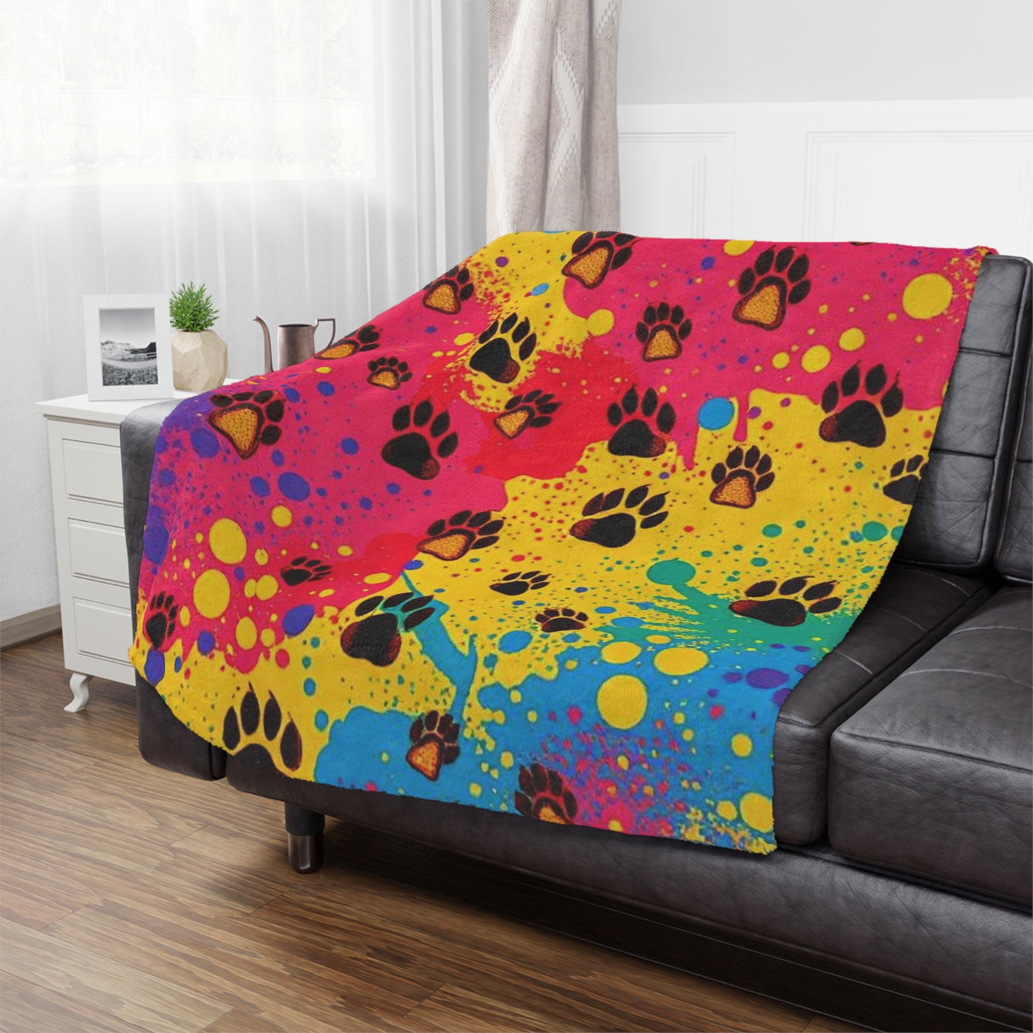 Colorful Puppy Paws - Microfiber Blanket