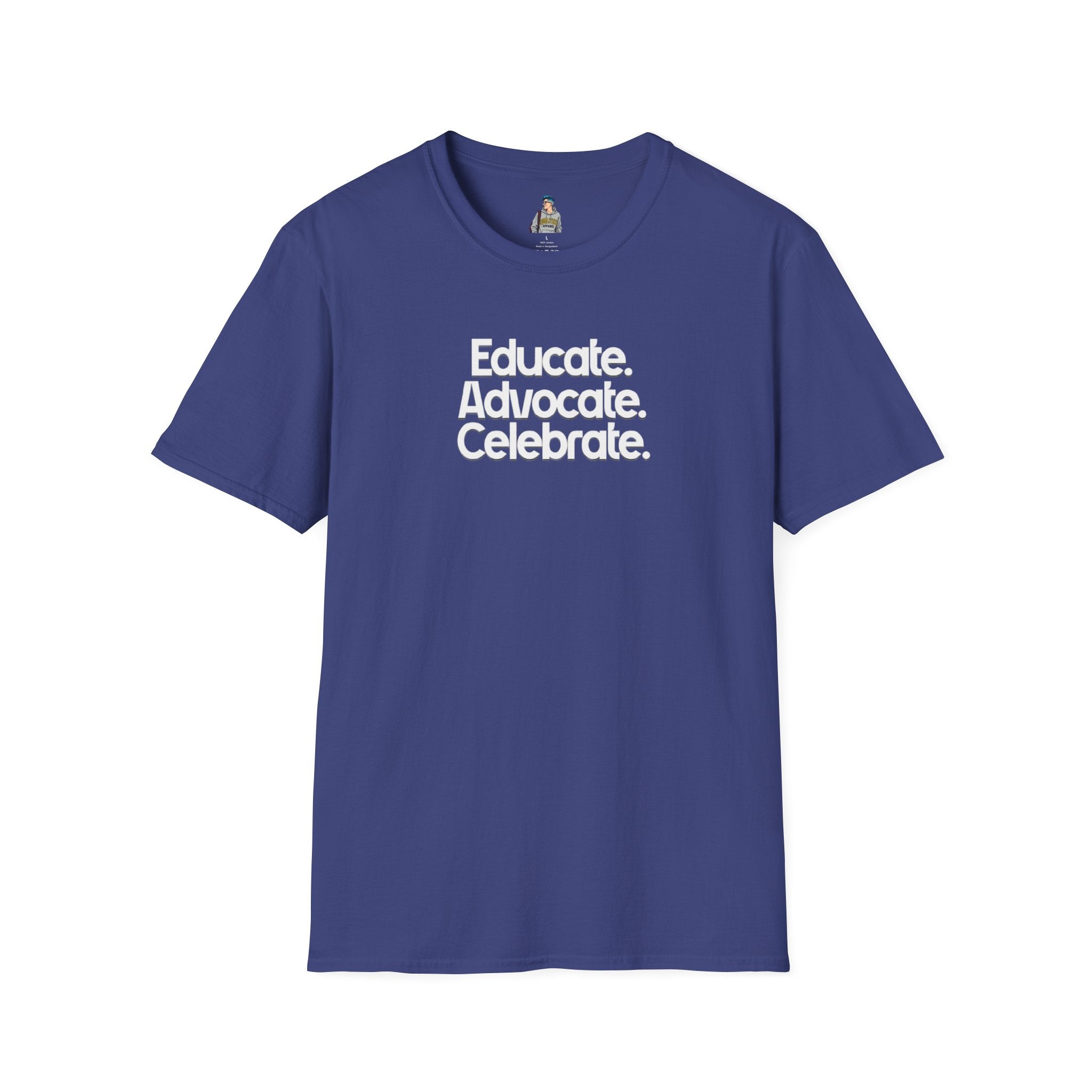 Educate. Advocate. Celebrate. Minimalist Pride T-Shirt - EqualiTees.Me
