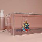 Oval Pendant Necklace — Rainbow Swirl with Star Teardrop Pendant