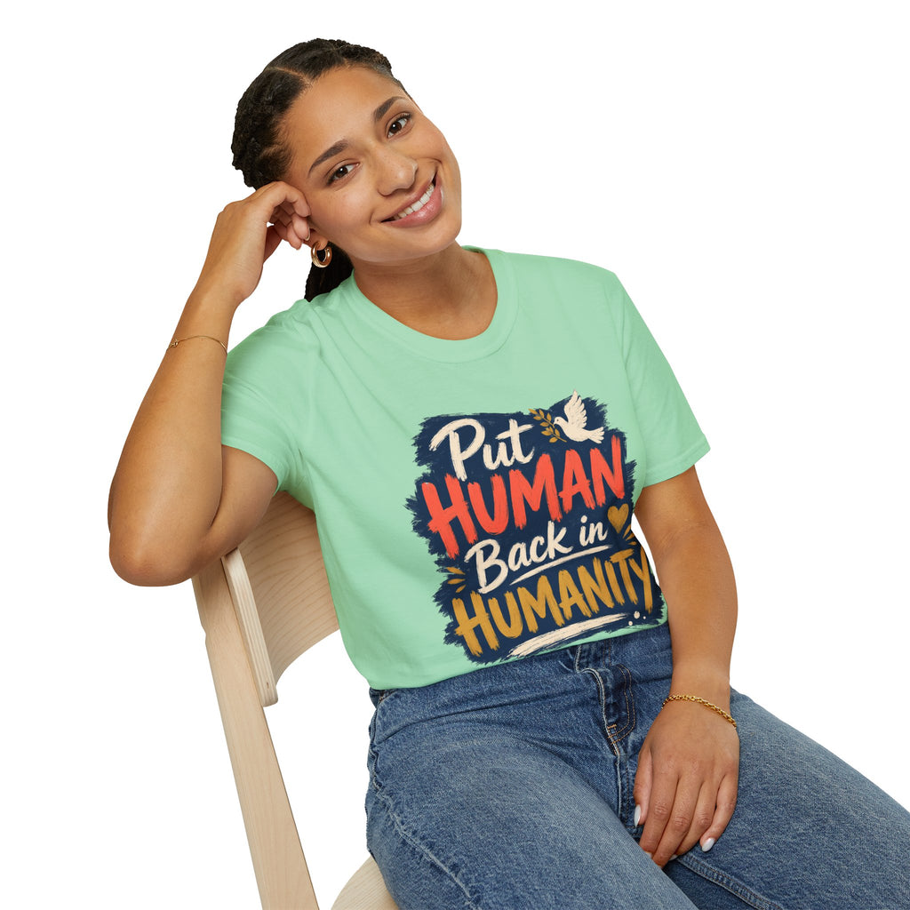 Put Human Back in Humanity T-Shirt — Inspirational Peace Dove Tee