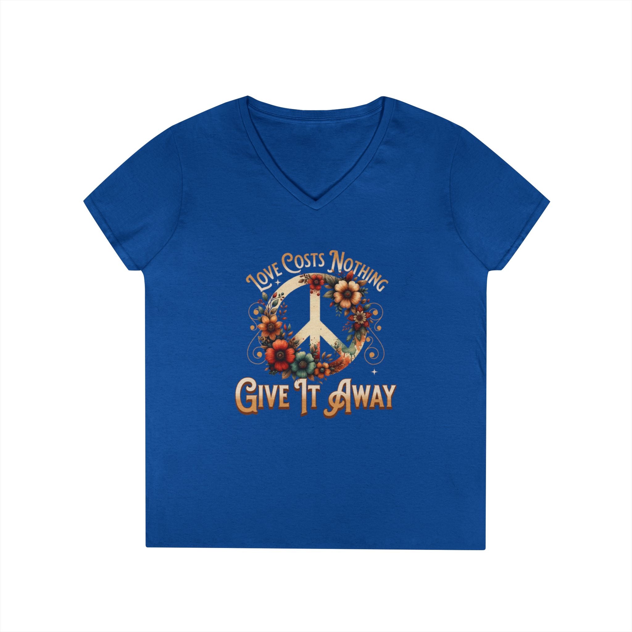 Women's Peace Love T-Shirt - Give It Away | Floral V-Neck Tee for Positive Vibes