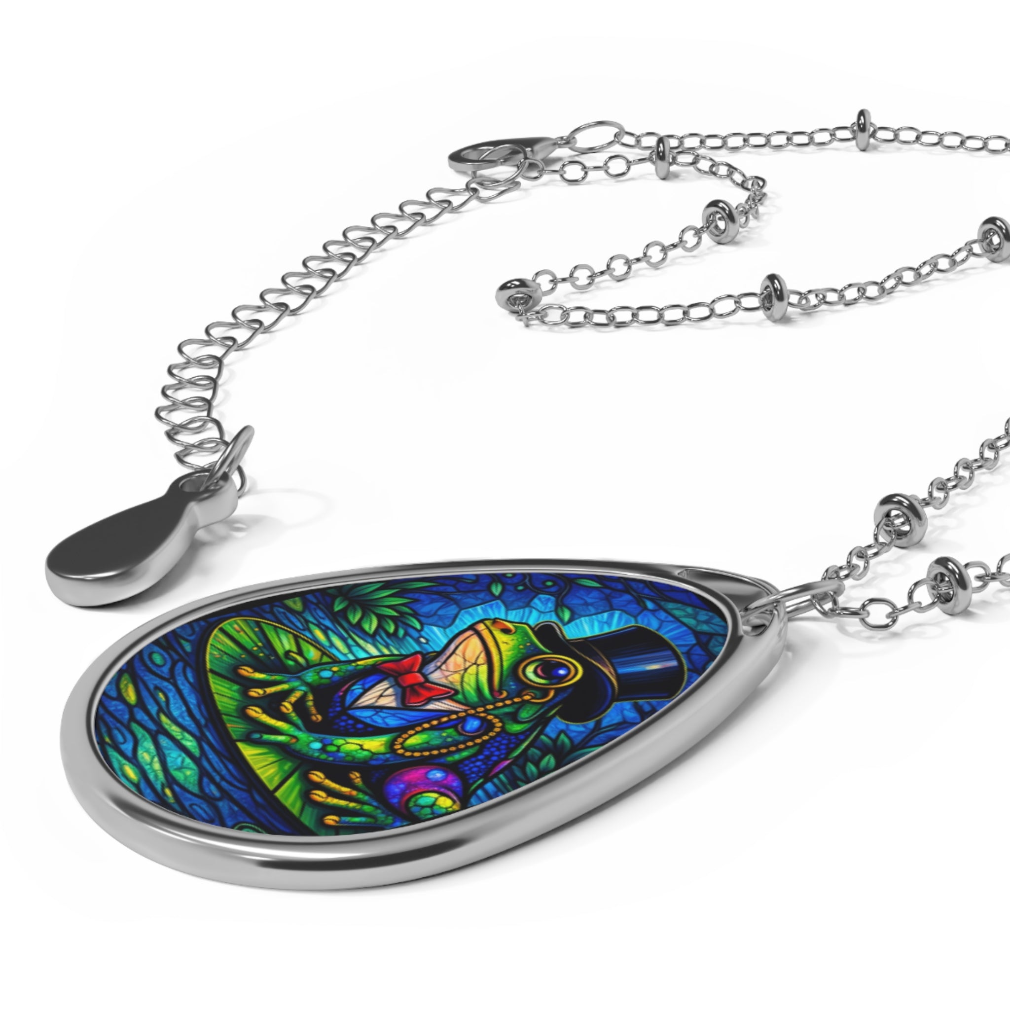 Oval Necklace — Stained Glass Frog Pendant Necklace
