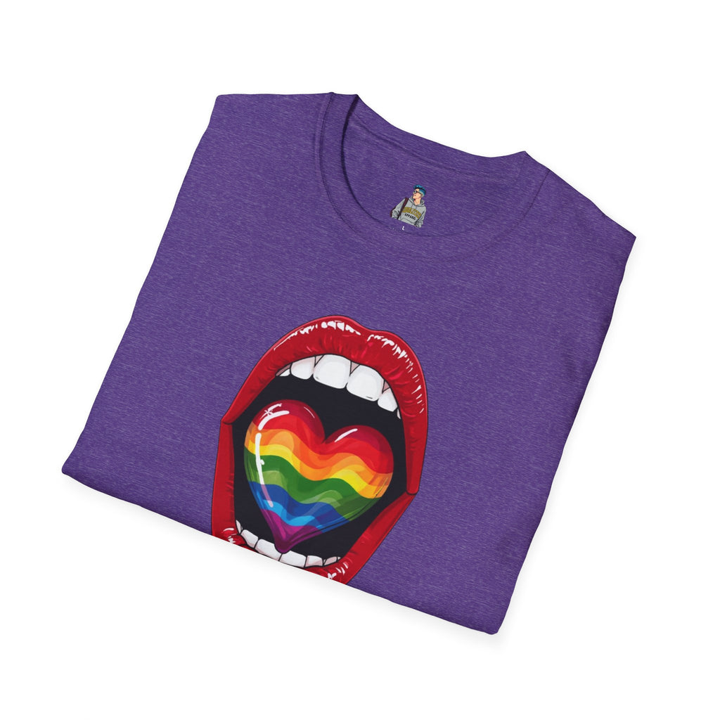 Pride Love Unisex Softstyle T-Shirt | LGBTQ+ Rainbow Heart Design